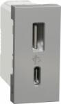 Schneider Electric UNICA Priza USB tip A + C 15W 1 modul Aluminiu (NU301630)