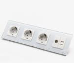 Tosyco Priză Schuko triplă + TV + LAN cu ramă din sticlă (TOS-C3SK1TV1L-W)