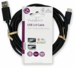 Nedis Cablu USB | USB 2.0 | Mufa USB-A | Mufa USB-C | 15 W | 480 Mbps | Nichelată | 3, 00 m | Rotund | PVC | Negru | Etichetă (CCGL60600BK30)
