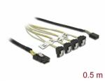 Delock Kábel Mini SAS SFF-8087 > 4 x SATA 7 érintkezős hüvely 90 fokban ívelt + oldalsáv, 0, 5 m (85683)