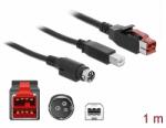 Delock PoweredUSB kábel apa 24 V > B-típusú USB apa + Hosiden Mini-DIN 3 tűs apa 1 m, POS nyomtatókh (85487)