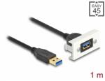 Delock Easy 45 modul SuperSpeed USB (USB 3.2 Gen 1) A-típusú USB anya A-típusú USB apa rövid kábellel, 22, 5 x 45 mm (81399)
