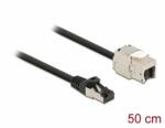 Delock Kábel RJ45 apa - Keystone modul RJ45 anya Cat. 6A, 50 cm hosszú, fekete (87025) - dellaprint