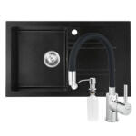 FERRO Set chiuveta Ferro granit 78x48 grafite cu baterie flexibila Ferro negru+ Dozator detergent FERRO