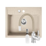 FERRO Set Chiuveta bucatarie Ferro Mezzo II 1 Cuva 580 x 480 mm NISIP si Baterie Ferro Zumba cu Pipa Flexibila+Dozator detergent FERRO