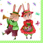 Ti-Flair Szalvéta 33x33 cm 3 Rétegű 20 lap/Csomag Rabbit Couple with Butterflies 380097 Tavasz (380097)