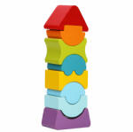 Cubika Set constructii 8 piese, Turn cu acoperis rosu - Jucarie din lemn, Cubika