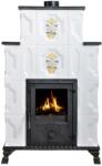 eSemineu Terracotta stove Lucifer White/Flowers 4 rows with glass door 12kW
