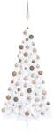  Jumătate brad crăciun pre-iluminat cu set globuri, alb, 210 cm (3077571)