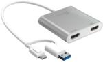 j5create Адаптер j5create JCA365, от USB-A(м)/USB-C(м) към 2x HDMI(ж), сив, 4K@30Hz (JCA365)
