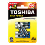 9518 TOSHIBA HIGH POWER LR03 AAA 1, 5 V alkáli elemek buborékcsomagolás 6 darab (TOSBAT0140)