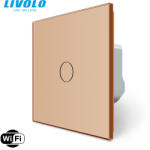  C706WFG LIVOLO 106 alternatív WiFi okos váltó érintőkapcsoló, Fázis-Nulla bekötés, 240V 5A, arany kristályüveg (C706WFG)