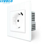 LIVOLO C7724W LIVOLO dugalj - konnektor 250V 16A 2P+F + USB type-C QC-PD 18W fali töltőaljzat fehér kristályüveg (C7724W)