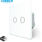 C705WFW LIVOLO 105 kétáramkörös WiFi okos csillár érintőkapcsoló, Fázis-Nulla bekötés, 240V 5A, fehér kristályüveg (C705WFW)