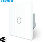  C706WFW LIVOLO 106 alternatív WiFi okos váltó érintőkapcsoló, Fázis-Nulla bekötés, 240V 5A, fehér kristályüveg (C706WFW)