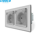 LIVOLO C72723WFS LIVOLO csavarmentes IP44 vízmentes dupla dugalj 2P+F 16A 250V, ezüst kristályüveg (C72723WFS)