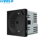 LIVOLO C724B LIVOLO fekete dugalj-konnektor 250V 16A 2P+F + USB type-C QC-PD 18W fali töltőaljzat (C724B)
