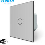  C706WFS LIVOLO 106 alternatív WiFi okos váltó érintőkapcsoló, Fázis-Nulla bekötés, 240V 5A, ezüst kristályüveg (C706WFS)