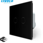  C708WFB LIVOLO 106+6 dupla alternatív WiFi okos váltó érintőkapcsoló, Fázis-Nulla bekötés, 240V 5A, fekete kristályüveg (C708WFB)