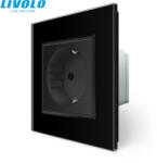 LIVOLO C7721B LIVOLO földelt dugalj konnektor 2P+F 16A 250V, fekete kristályüveg (C7721B)