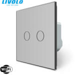  C708WFS LIVOLO 106+6 dupla alternatív WiFi okos váltó érintőkapcsoló, Fázis-Nulla bekötés, 240V 5A, ezüst kristályüveg (C708WFS)
