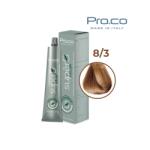 Pro.co Vopsea de par profesionala - fara amoniac - SUPERB - PROCO - 100 ml - 8 3 BLOND DESCHIS AURIU (U8/3)
