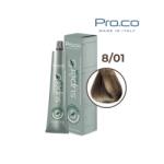 Pro.co Vopsea de par profesionala - fara amoniac - SUPERB - PROCO - 100 ml - 8 01 BLOND DESCHIS CENUSIU (U8/01)