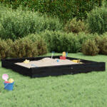  Cutie de nisip pătrată cu scaune, negru, lemn masiv de pin (825041)