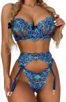 Sexy Elephant® Blue Floral Lace Underwire Garter Bra Set - XS-S