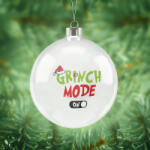 Deconline Customs Fehér műanyag karácsonyfa gömb grinch mode on felirattal 10 cm (W10CM-Grinch-mode)