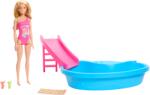 Mattel Set de joaca cu papusa Barbie, piscina cu tobogan si accesorii, HRJ74 Papusa Barbie