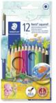 STAEDTLER Akvarell ceruza készlet, hatszögletű, ecsettel, STAEDTLER "Noris® aquarell 144 10", 12 különböző szín (TS14410NC12)