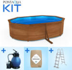 Pontaqua Family Pool KIT WOOD ovális fémfalas családi medence szett 490 x 360 x 120 cm (WSZ 015)