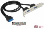 Delock back panel outlet 1x 19 pin usb 3.0 pin header female intern > 2x usb 3.0 type-a female extern 84836 (84836)