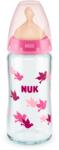 Nuk Стъклено шише с каучуков биберон NUK - First Choice, TC, 240 ml, 0-6 месеца, Розово (10745122-Розов)