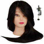  Enzo Jessica gyakorló babafej 65 cm-es fekete természetes hajból + tartó állvány, gyakorló fej, modellező fej