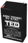 Ted electric Оловна Батерия TED ELECTRIC, 6V, 6.1Ah, 70/ 47/ 100 mm, AGM (TED-6V-4.5-AGM) - megamag