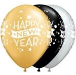  Qualatex 11" (28cm-es) - 25db/csomag - Happy New Year szilveszteri lufi, 22741 (LUFI409928)