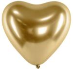 Partydeco Latex lufi 11" 28cm chrome, Glossy arany szív - 50db/csomag (LUFI619848)