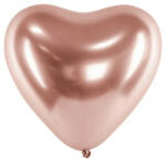 Partydeco Latex lufi 11" 28cm chrome, Glossy Rosegold szív - 50db/csomag (LUFI907711)
