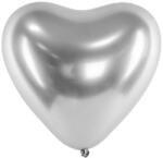 Partydeco Latex lufi 11" 28cm chrome, Glossy ezüst szív - 50db/csomag (LUFI843804)