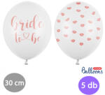 PartyDeco Bride to be latex lufi, fehér, felirattal, szájjal 5 db