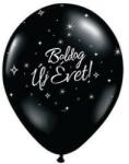  Szilveszter latex lufi 11" 28cm 6db Fekete Boldog Új Évet szilveszteri lufi, 32902 (LUFI854273)