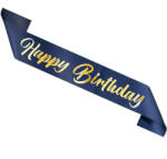 PartyPal Happy Birthday feliratú vállszalag - sötétkék - 10x160 cm (MEZ-5904610133484)