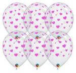 Qualatex Latex lufi 11" 28cm 6db átlátszó lufi rózsaszín szív mintával, Pink Hearts Diamond Clear, q18100rp (LUFI242272)