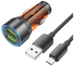 hoco. NZ12 autós töltő 2 x USB QC 18W + Micro USB kábel, átlátszó / narancssárga - speedshop