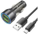 hoco. NZ12 autós töltő 2 x USB QC 18W + Micro USB kábel, átlátszó / fekete - speedshop