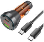 hoco. NZ12B autós töltő USB QC 18W + Type-C 30W digitális kijelzővel, Type-C kábellel, (Type-C PD48W) átlátszó/narancs - pixelrodeo