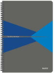 Leitz Spirálfüzet, A4, kockás, 90 lap, laminált karton borító, LEITZ "Office", szürke-kék