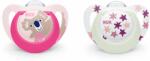 Nuk Силиконови светещи залъгалки NUK - Star, Night & Day, 6-18 месеца, 2 броя, Розови (10176289)